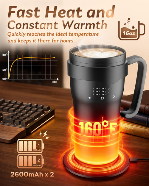 16oz Temperature Control Rechargeable Heated Mug H445862