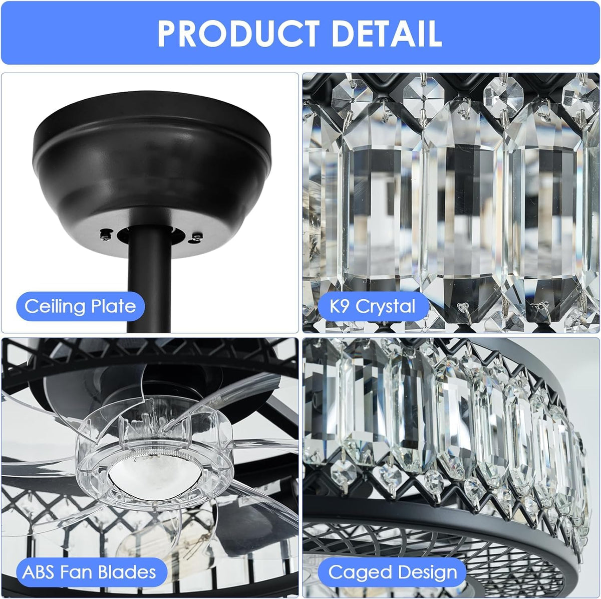 20" Black Crystal Ceiling Fan with Lights S46459