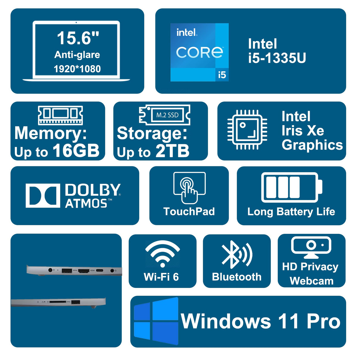 15.6" FHD Anti-Glare Intel 10-core i5 16GB RAM 256GB SSD Laptop C855