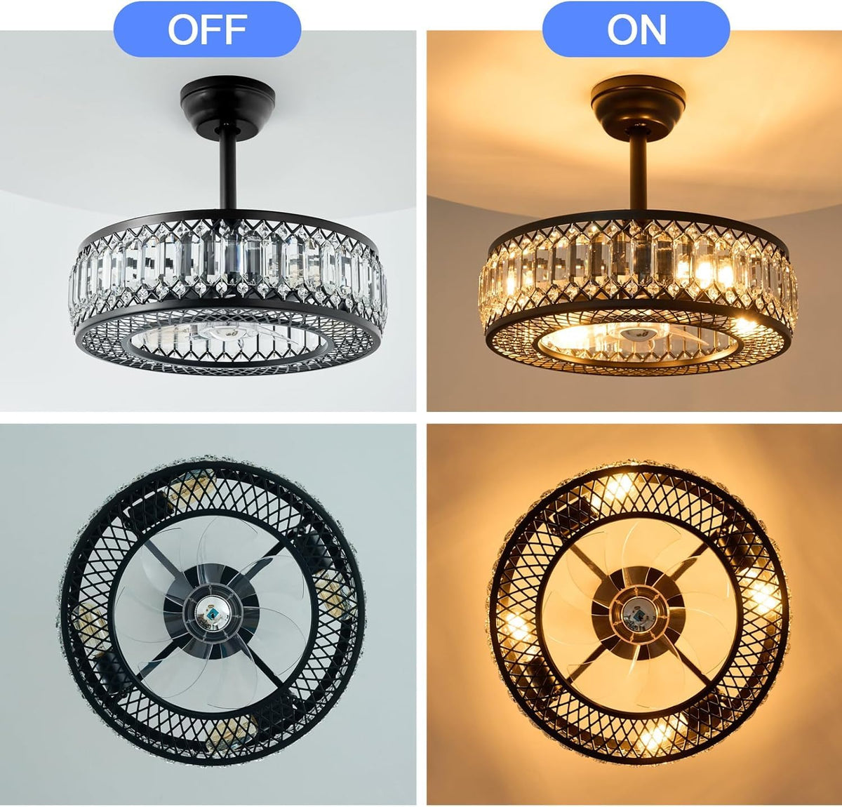 20" Black Crystal Ceiling Fan with Lights S46459