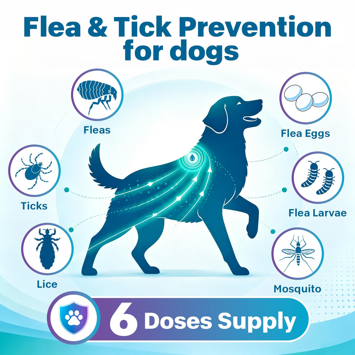 Flea and Tick Prevention for Medium Dogs 23-44 lbs 6 Doses T17504