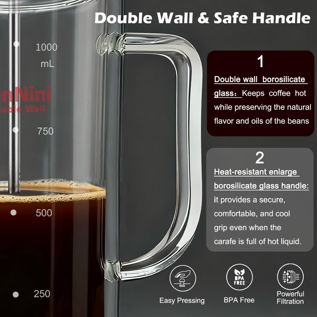 34oz Double-Wall Glass French Press K10216