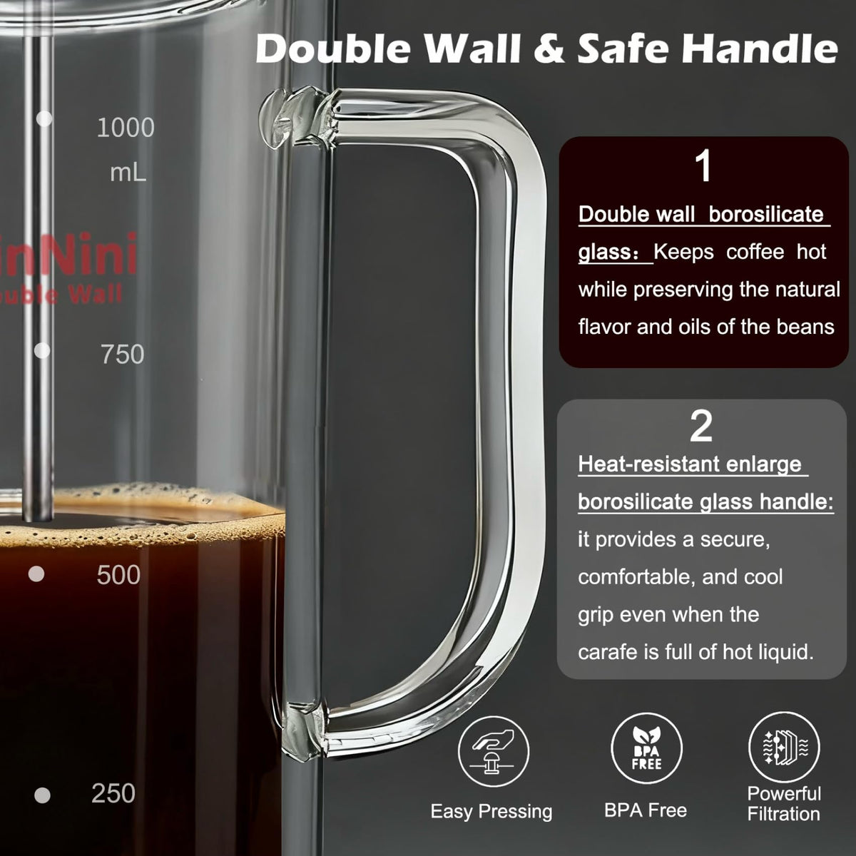 34oz Double-Wall Glass French Press K10216