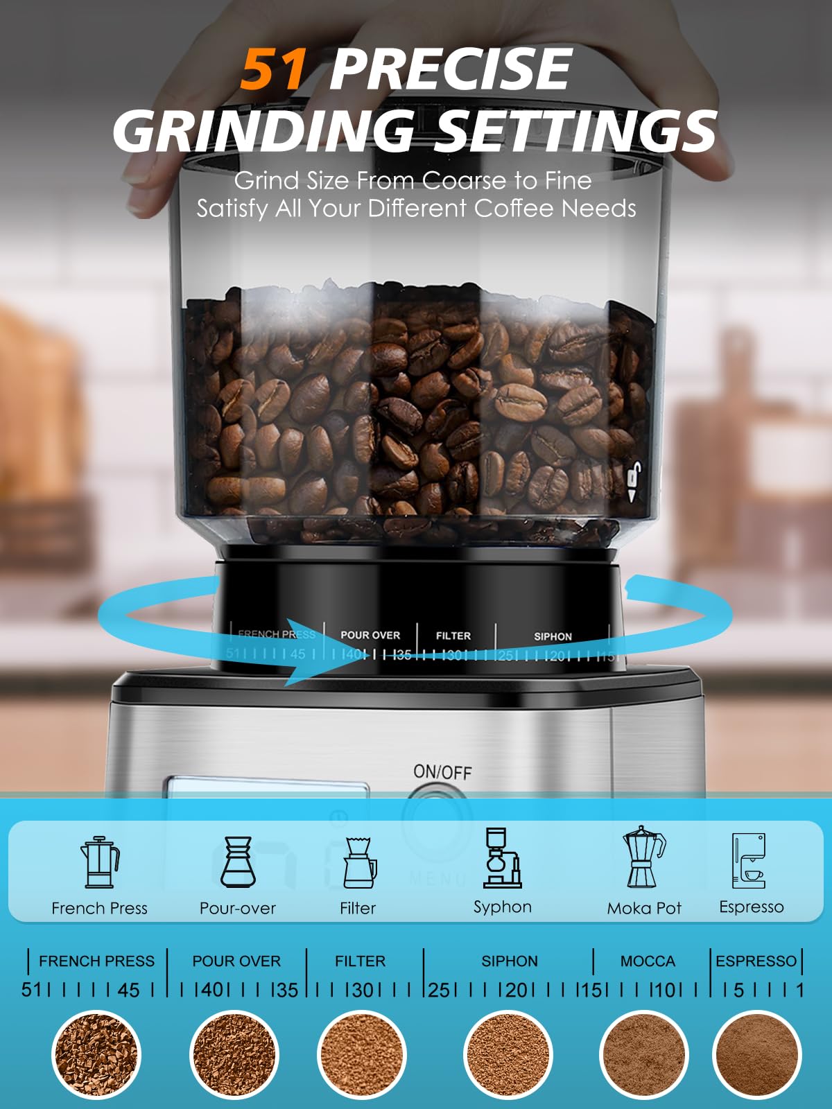 Conical Burr Espresso Coffee Grinder 51mm Stepless Electric K55674