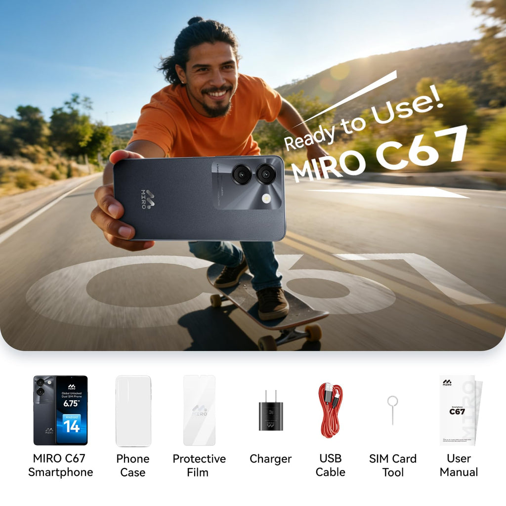 Ultra-Light 6.75" Big Screen 4G+64GB 13MP Dual Camera 4900mAh Android 14 Dual SIM Smartphone V83365