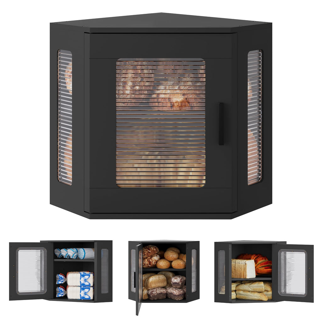 Large Black Wooden Bread Box with Acrylic Window X7058