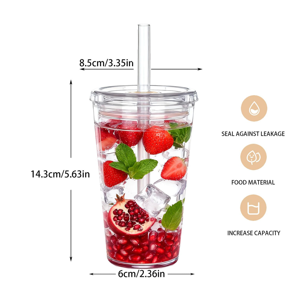 16 oz Plastic Tumbler Cup with Lid and Straw, 6 Pack O38796
