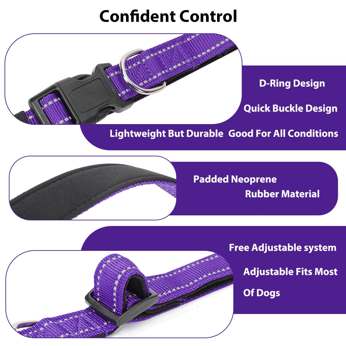 Reflective Adjustable Nylon Dog Collar D6778