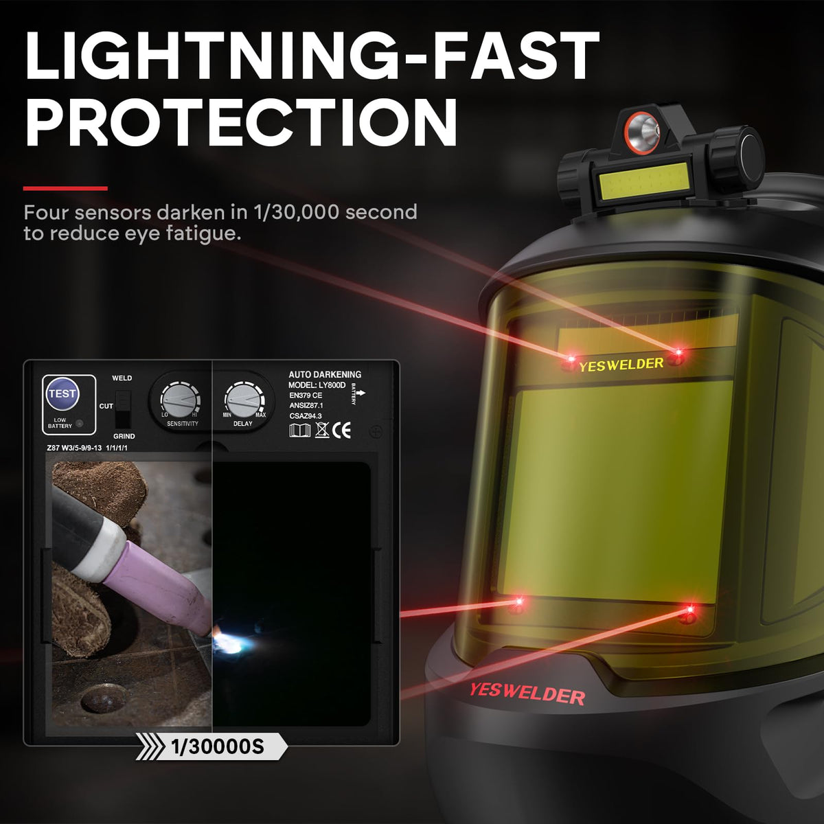 Auto Darkening Welding Helmet with LED F78288