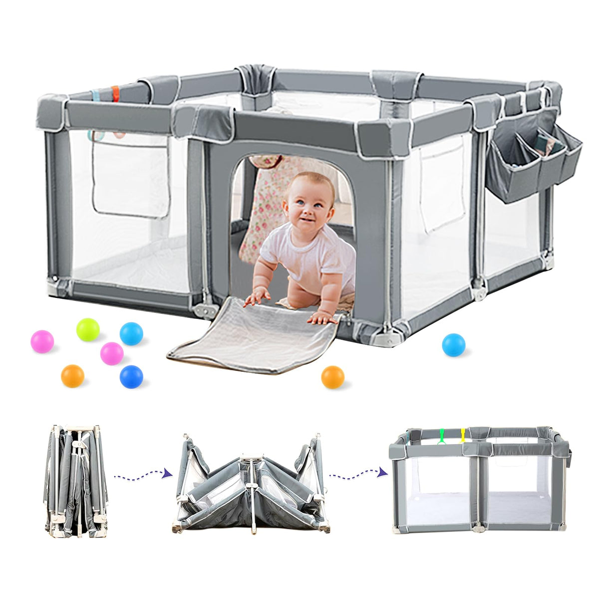 Foldable Baby Playpen with Mat Q394
