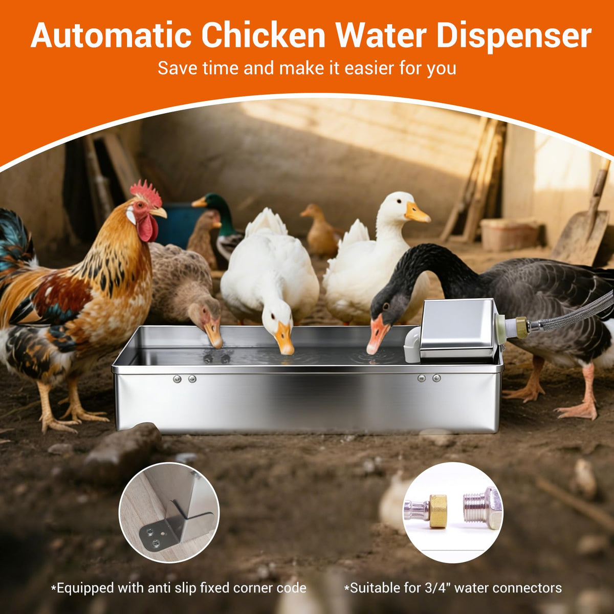 1 Gallon Stainless Metal Automatic Chicken Waterer Dispenser G601773