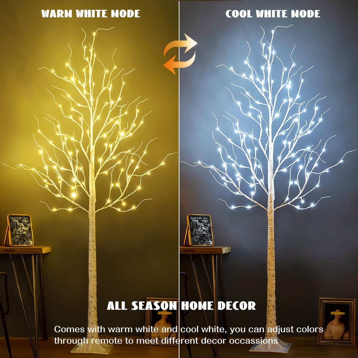8ft 136LED Lighted Artificial Birch Tree with Timer W242