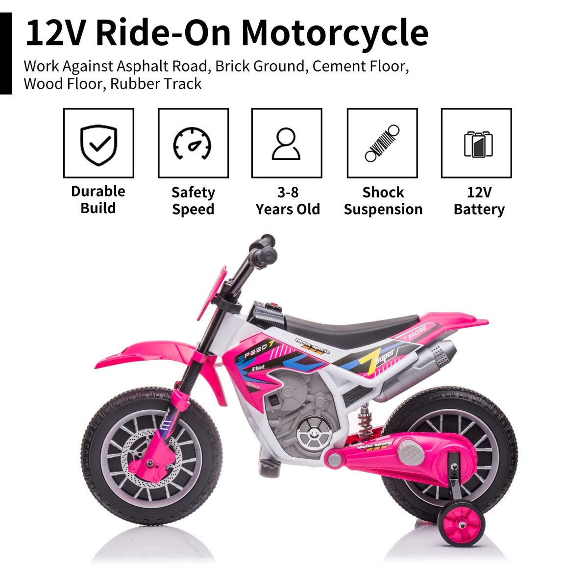 12V Ride On Motorcycle with Training Wheels N6278