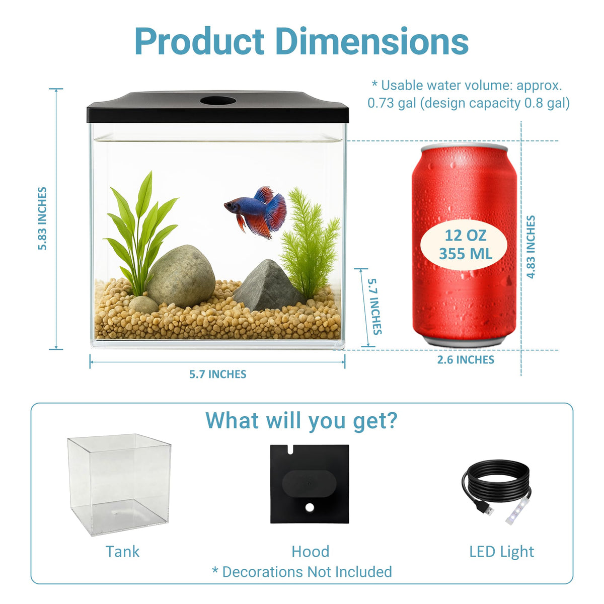 0.8-Gallon Small Plastic Fish Tank with LED Lighting S256
