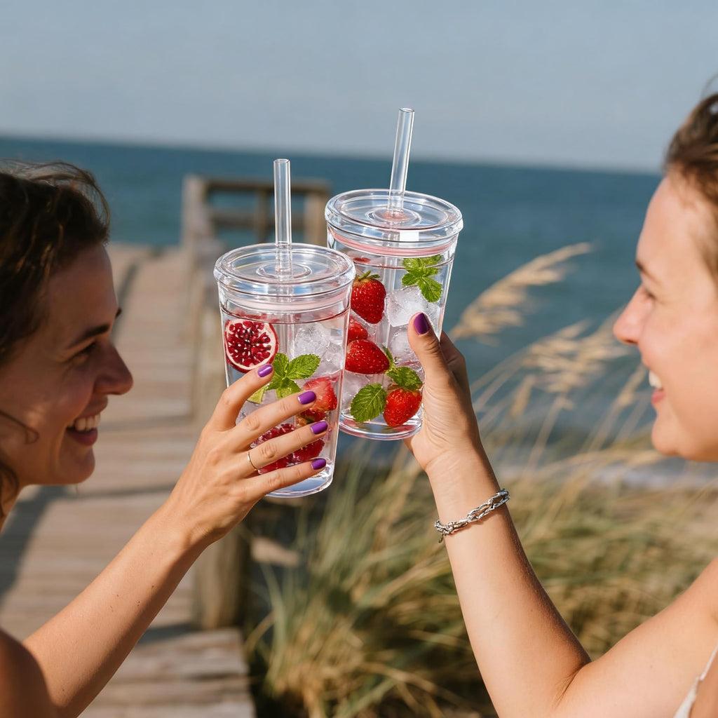 16 oz Plastic Tumbler Cup with Lid and Straw, 6 Pack O38796
