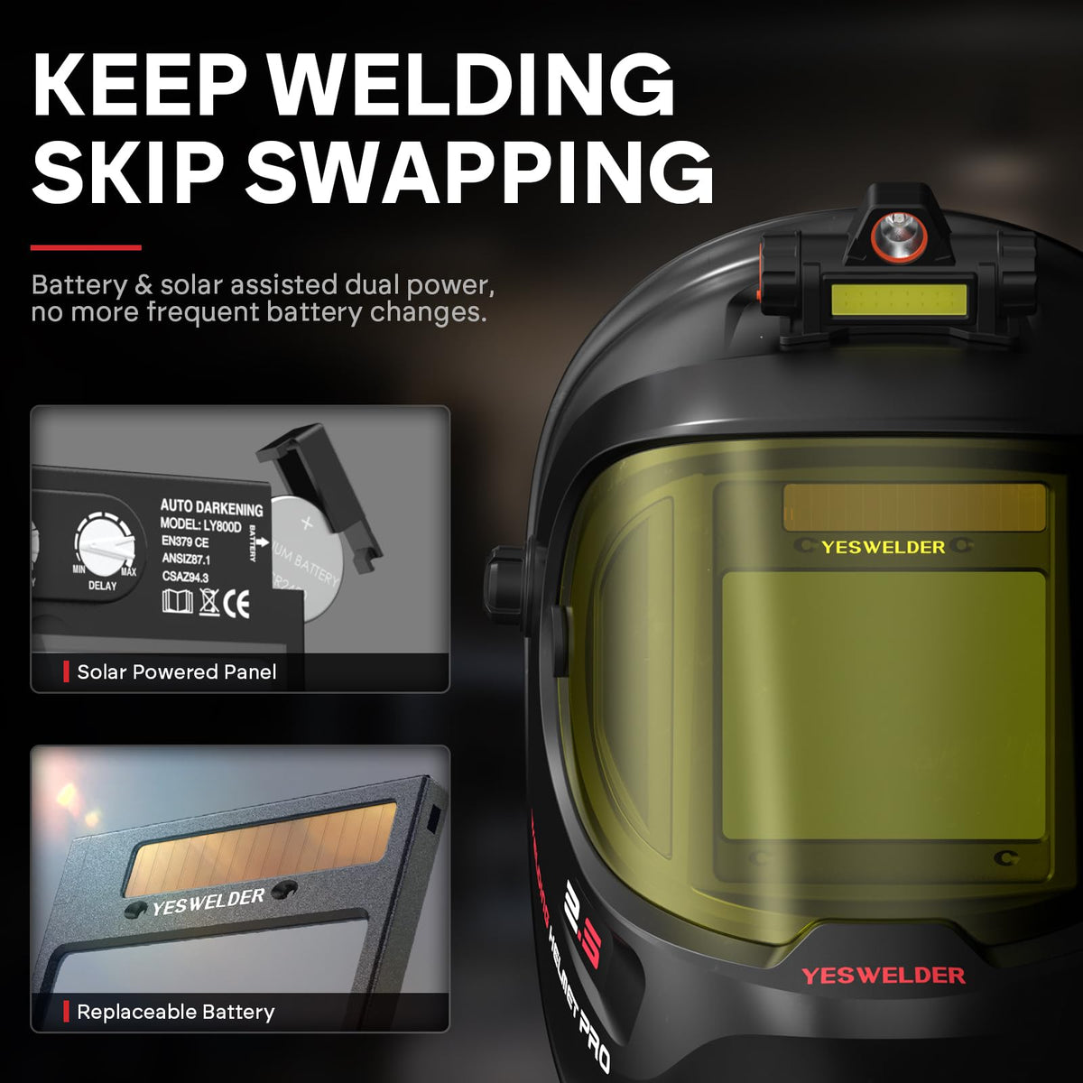 Auto Darkening Welding Helmet with LED F78288