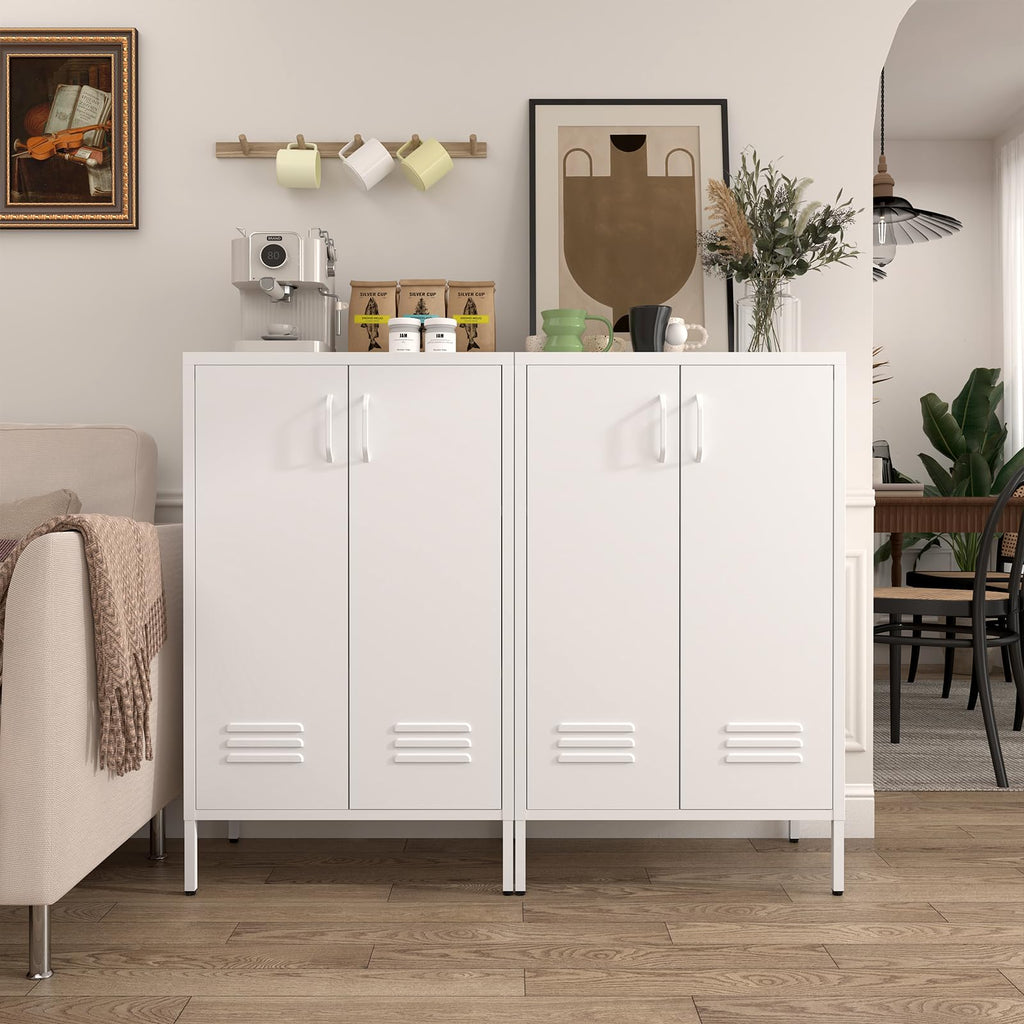 White 2 Door Metal Storage Cabinet with Shelves B9303