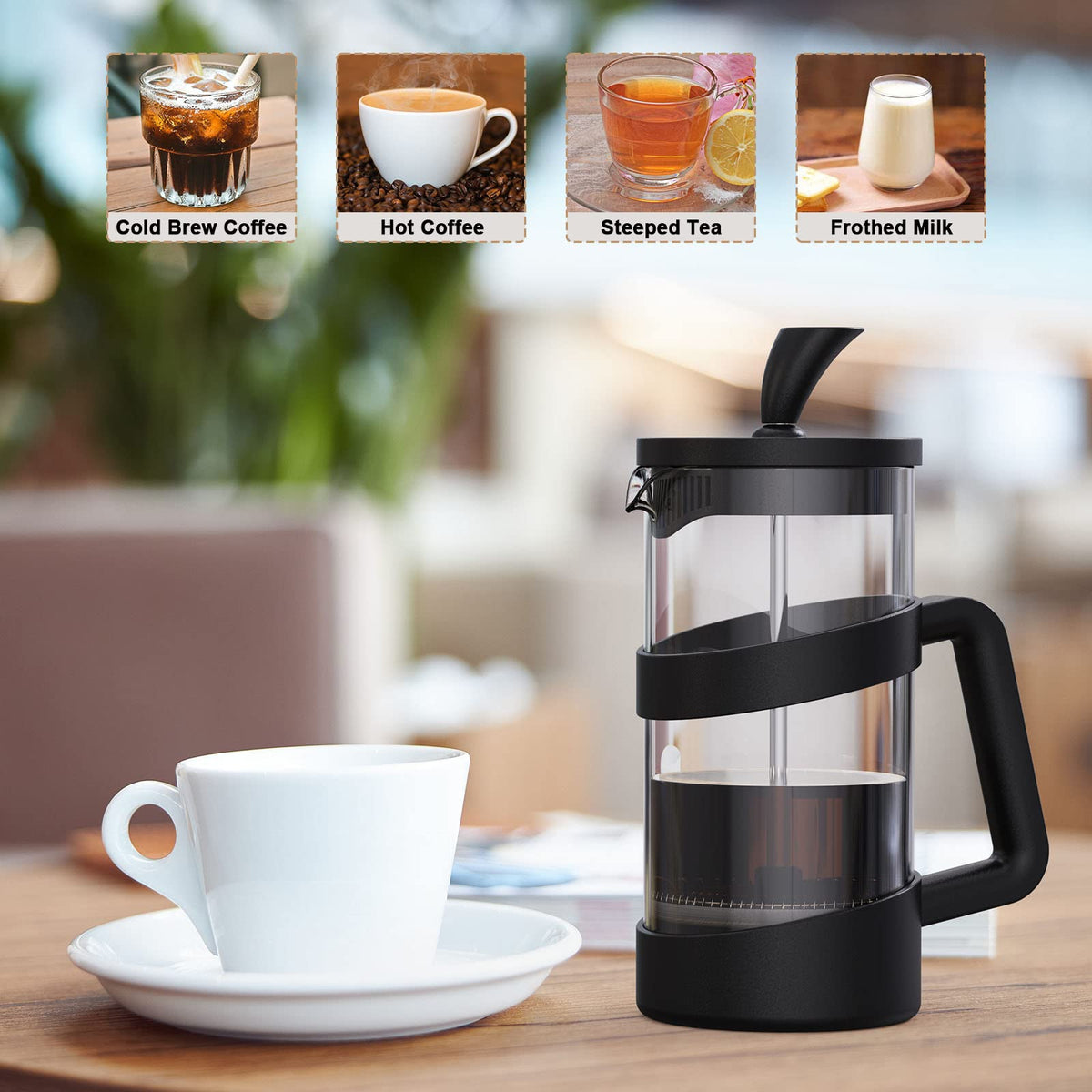 Mini French Press Coffee Maker, 12 oz, Black Y465