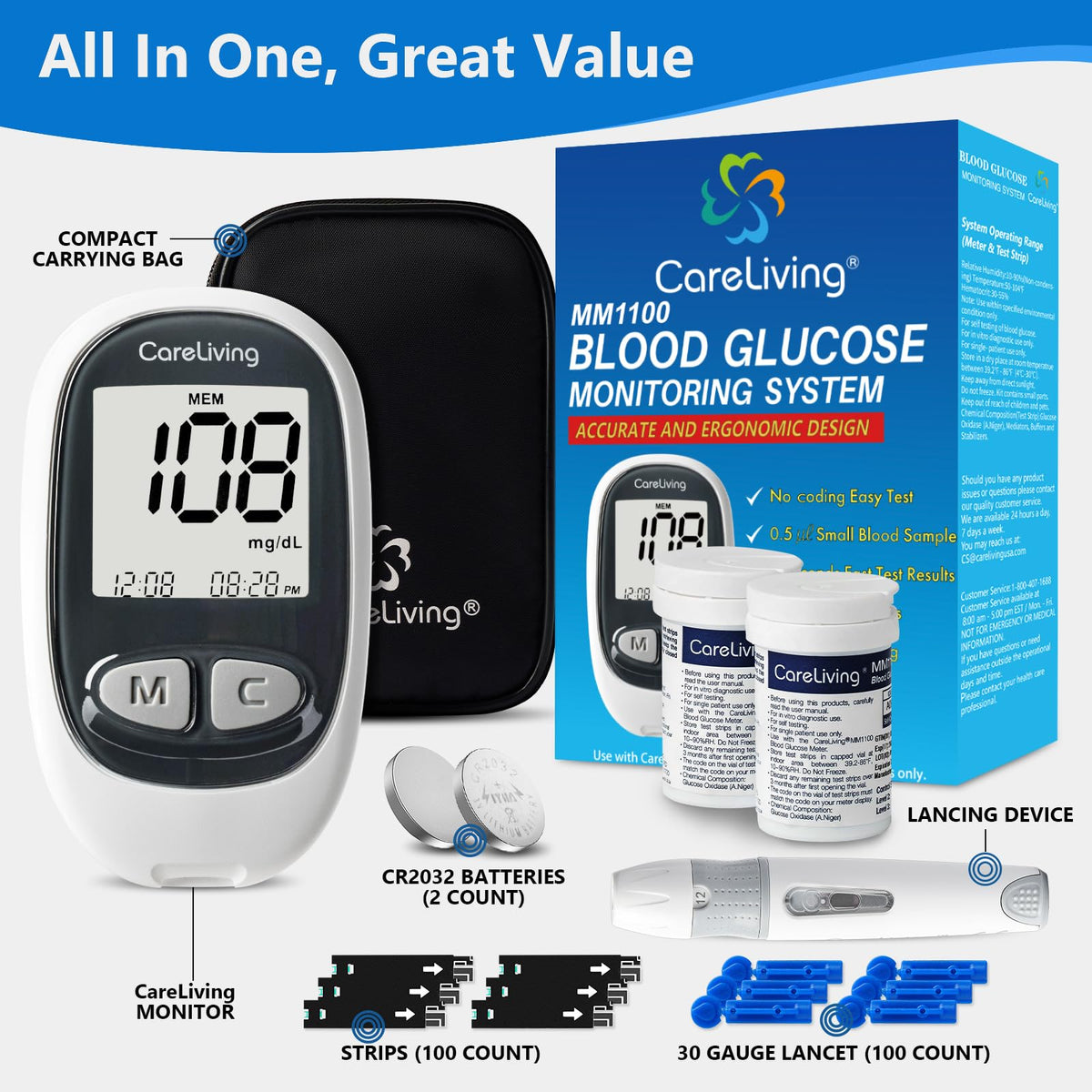 Blood Glucose Monitor Kit with 100 Test Strips Z54042