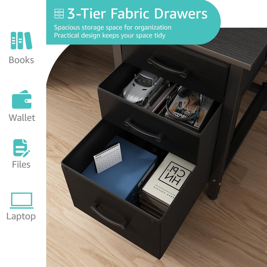 Black 47 Inch Computer Desk with File Drawers Cabinet J2615