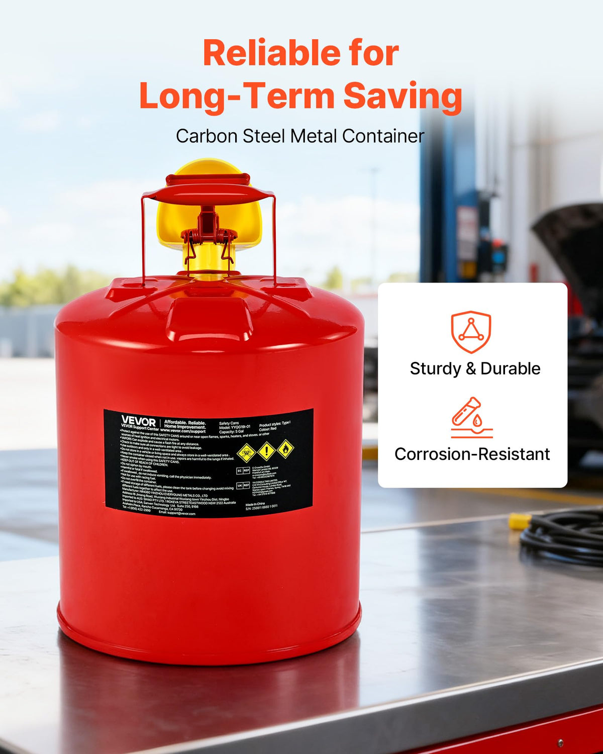 5 Gallon Red Metal Safety Gas Can with Flame Arrester N52603