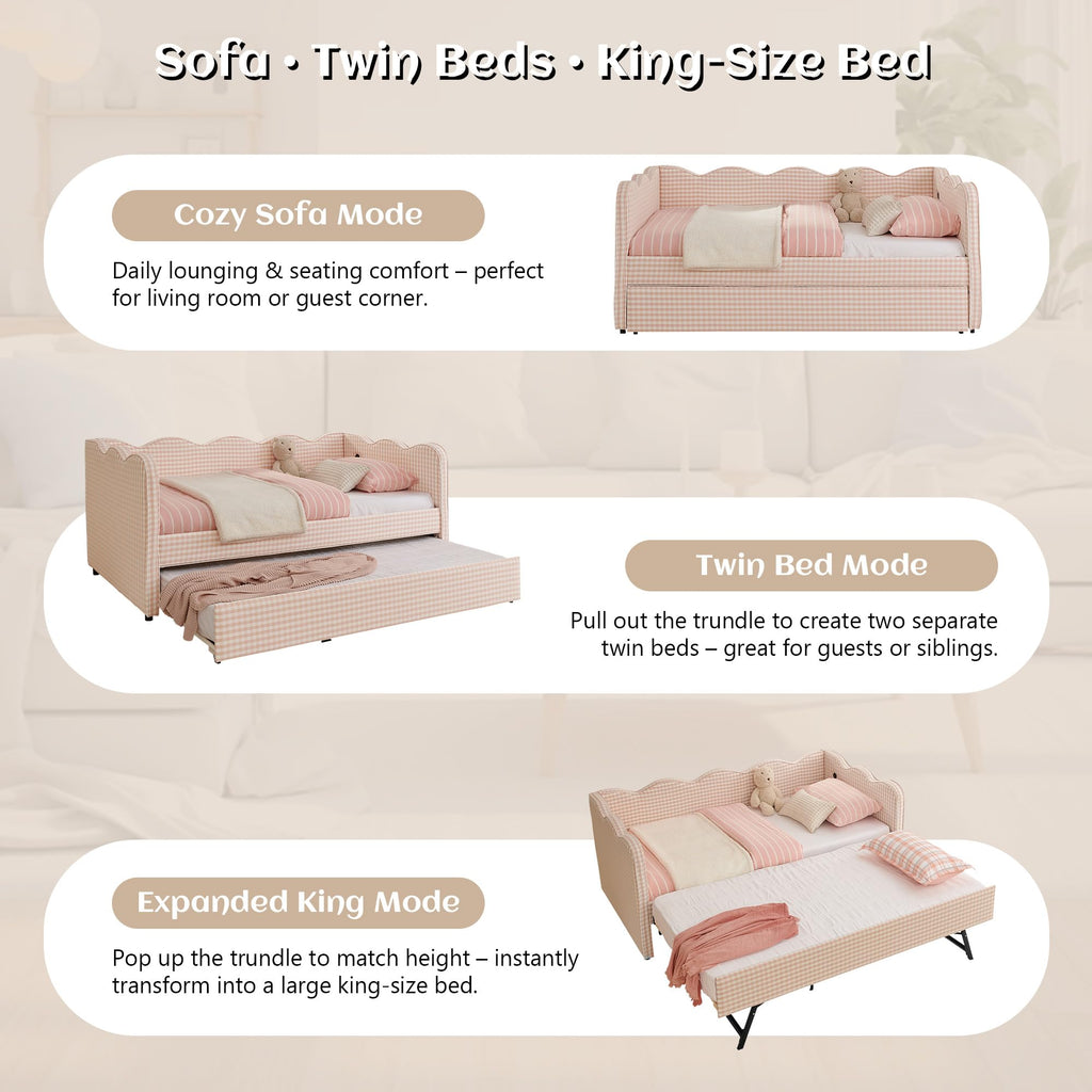 Twin to King Upholstered Daybed with Pop Up Trundle Bed B998922
