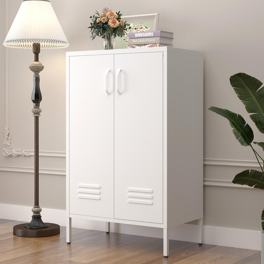 White 2 Door Metal Storage Cabinet with Shelves B9303