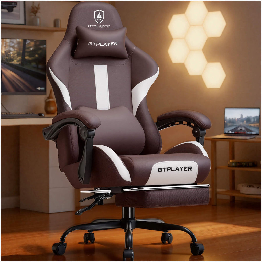 Brown Ergonomic Gaming Chair with Foot Rest A973455
