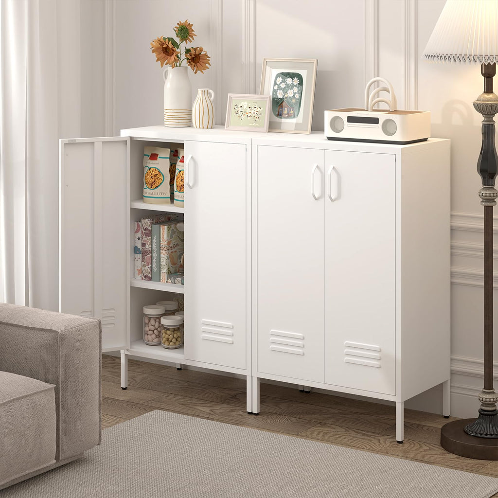 White 2 Door Metal Storage Cabinet with Shelves B9303