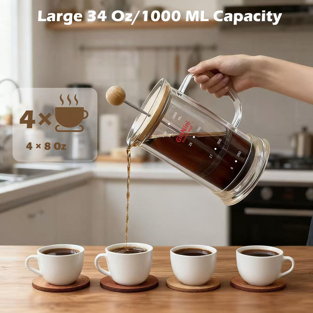 34oz Double-Wall Glass French Press K10216