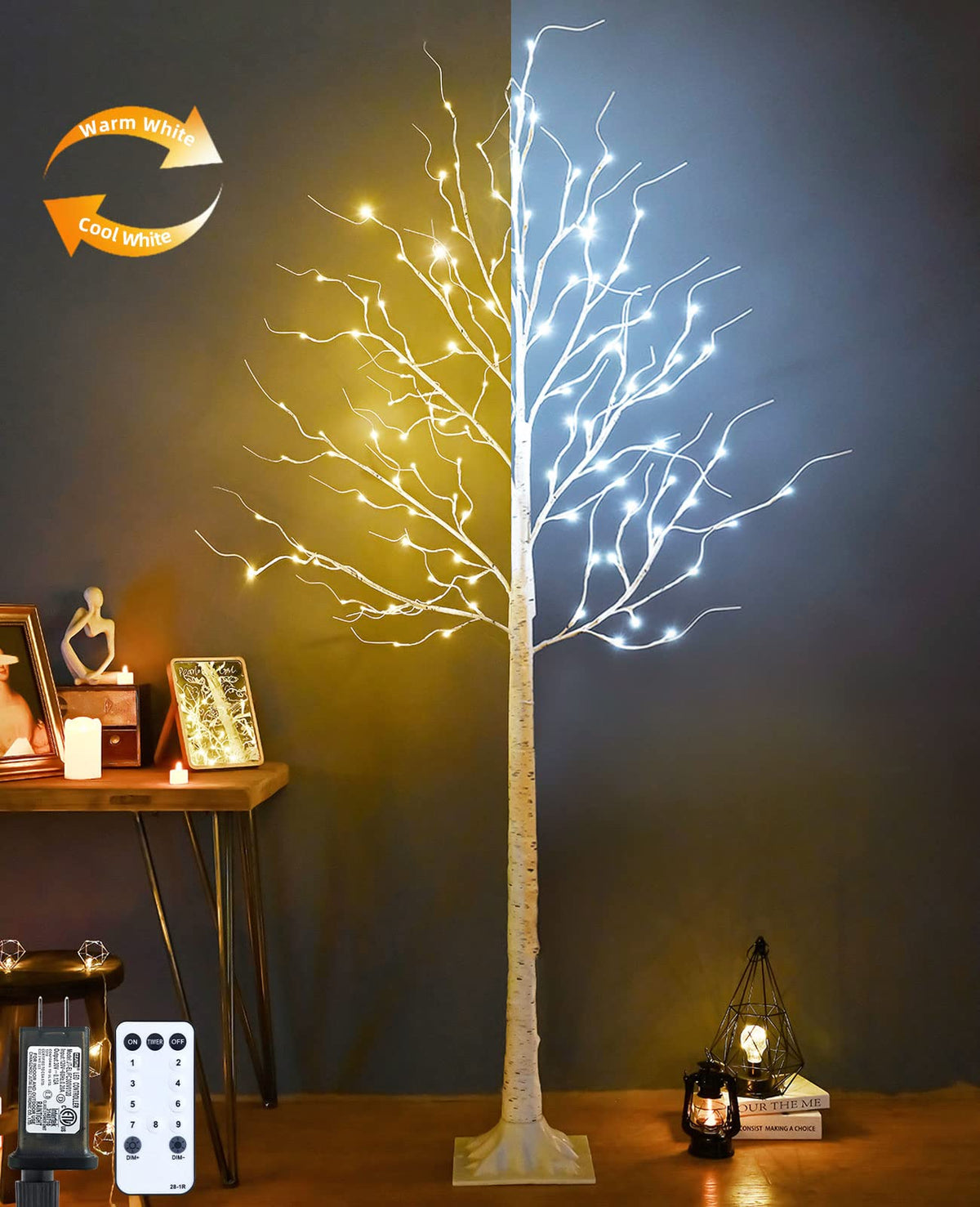 8ft 136LED Lighted Artificial Birch Tree with Timer W242