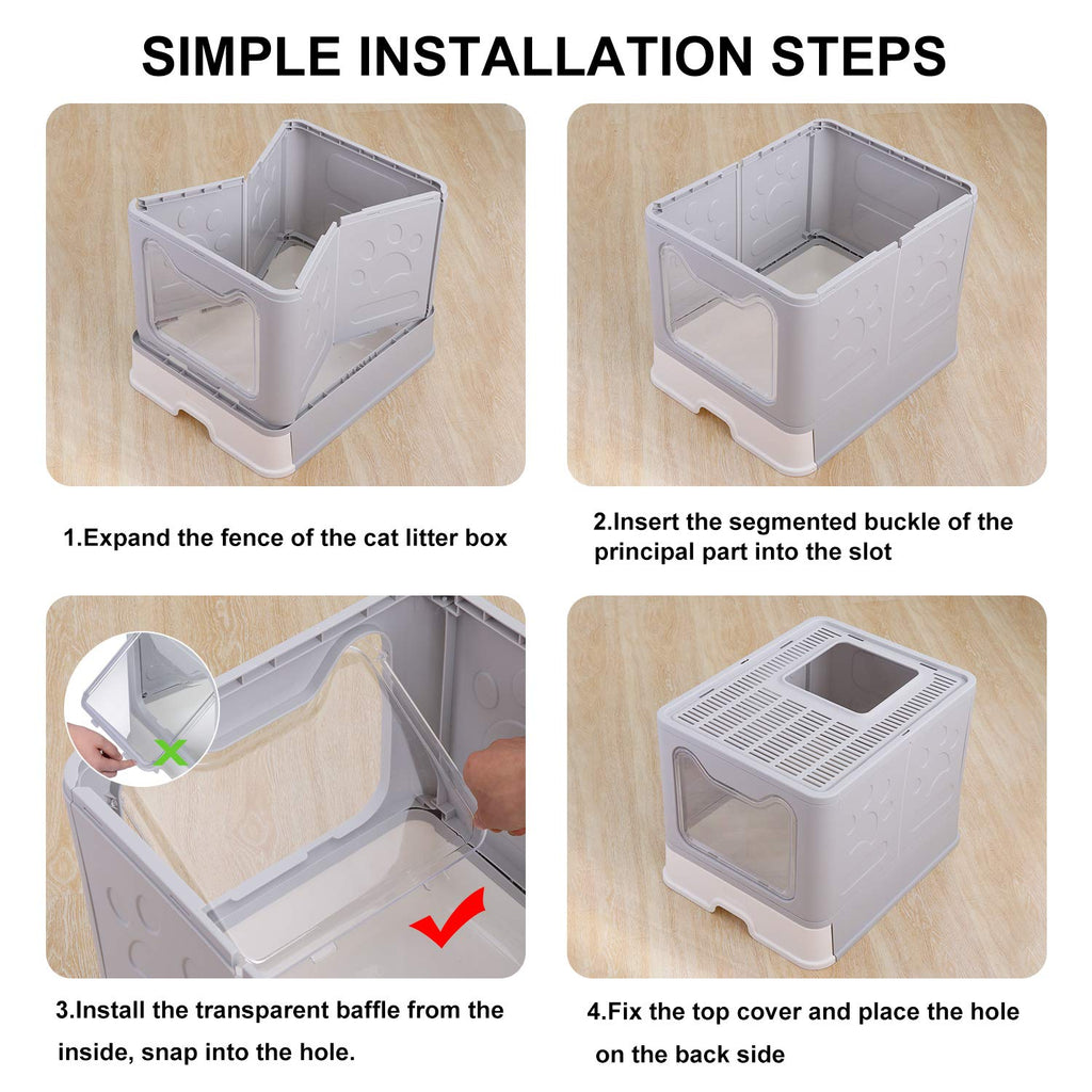 Large Foldable Cat Litter Box with Lid and Scoop K98096