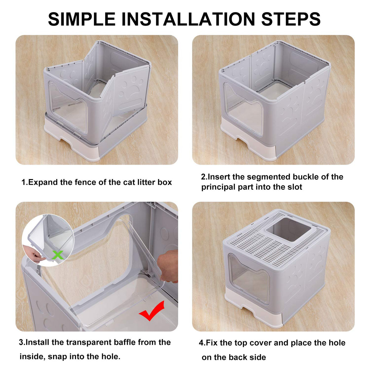 Large Foldable Cat Litter Box with Lid and Scoop K98096