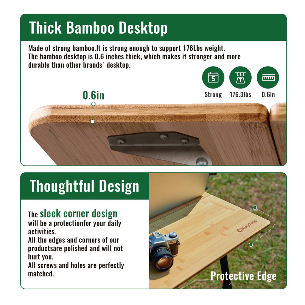 Bamboo Folding Camping Table with Adjustable Height J8975