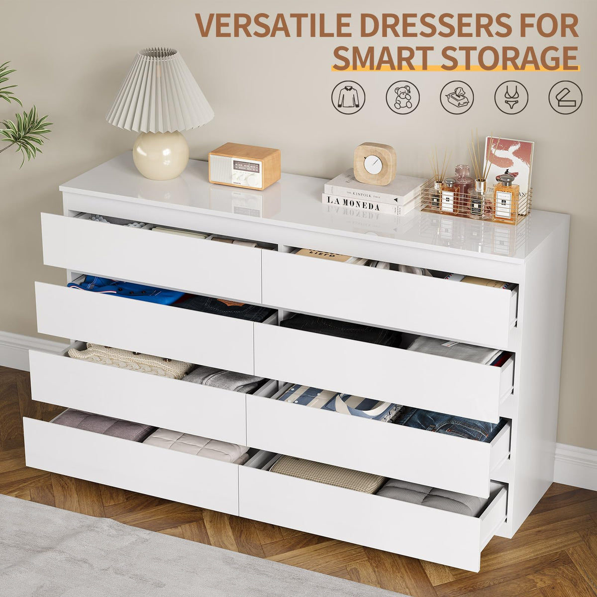 White 8 Drawer Wood Dresser Y14173