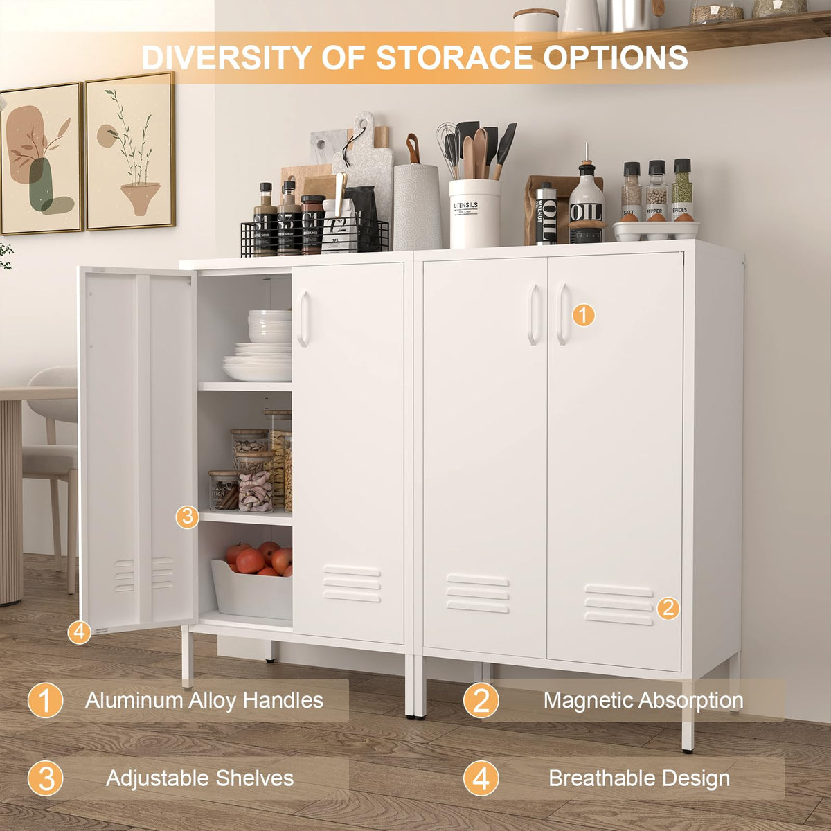 White 2 Door Metal Storage Cabinet with Shelves B9303
