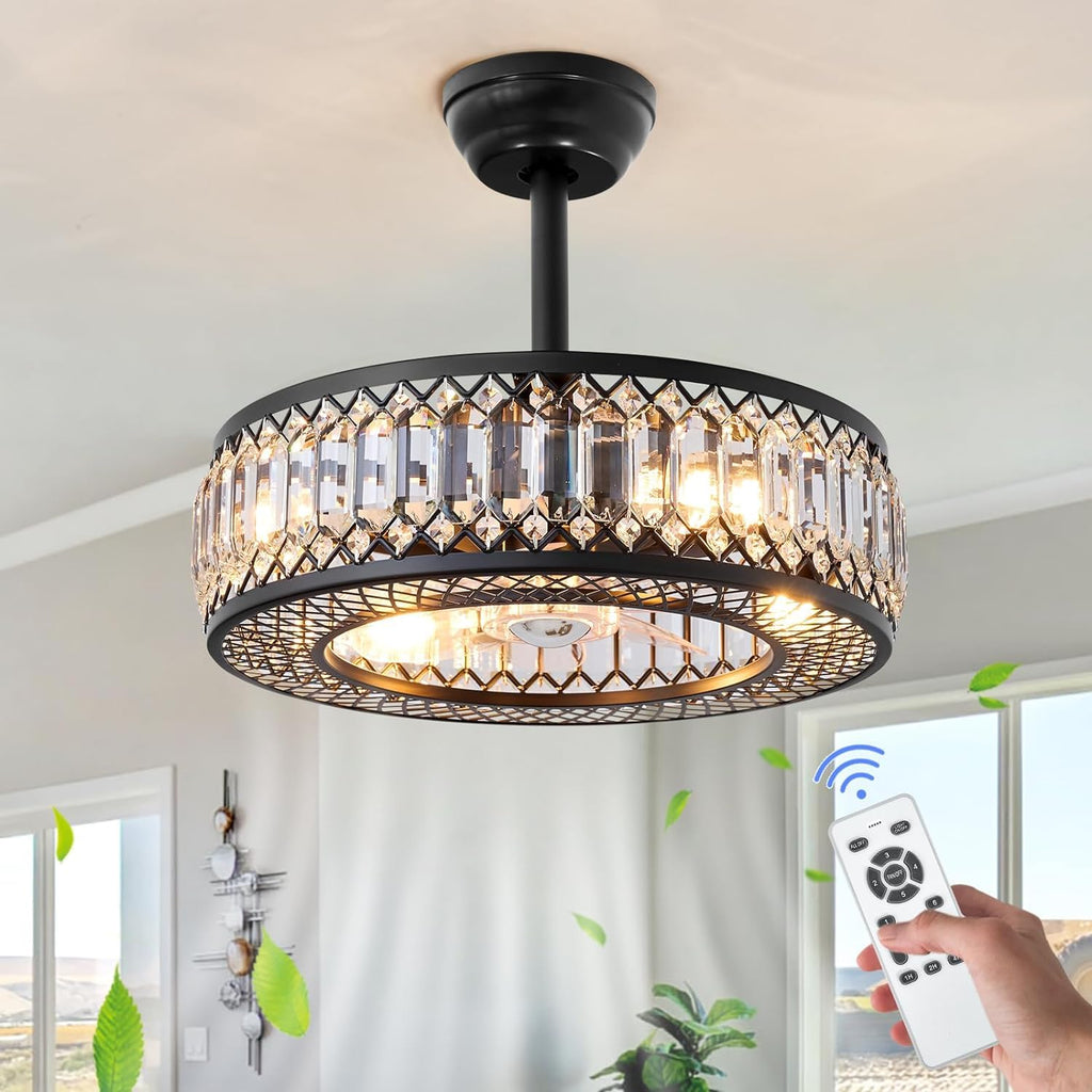 20" Black Crystal Ceiling Fan with Lights S46459