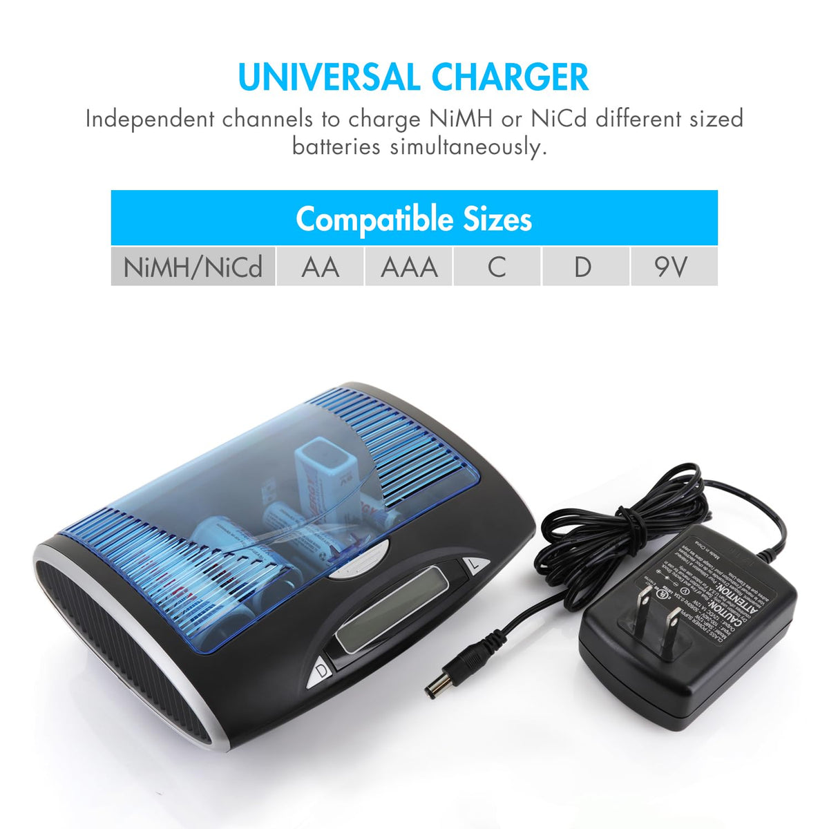 Rechargeable C Batteries and LCD Smart Battery Charger, 4 Pack Z7768