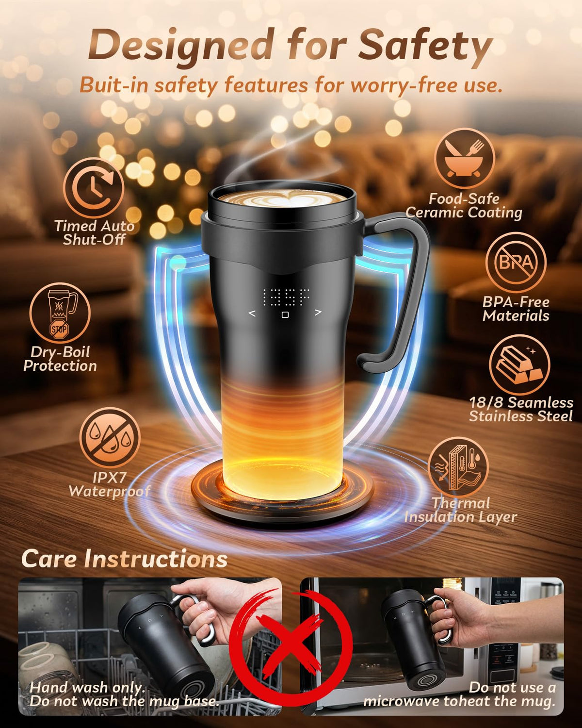 16oz Temperature Control Rechargeable Heated Mug H445862