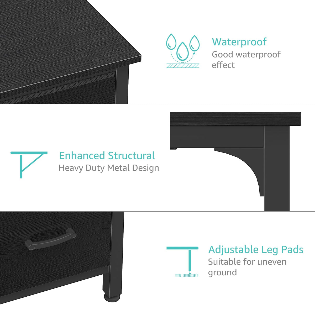 Black 47 Inch Computer Desk with File Drawers Cabinet J2615