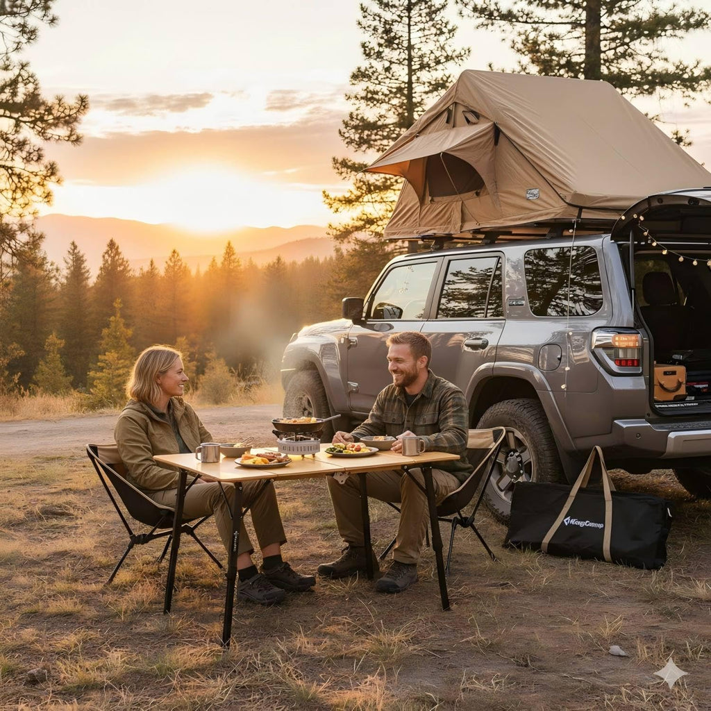 Bamboo Folding Camping Table with Adjustable Height J8975