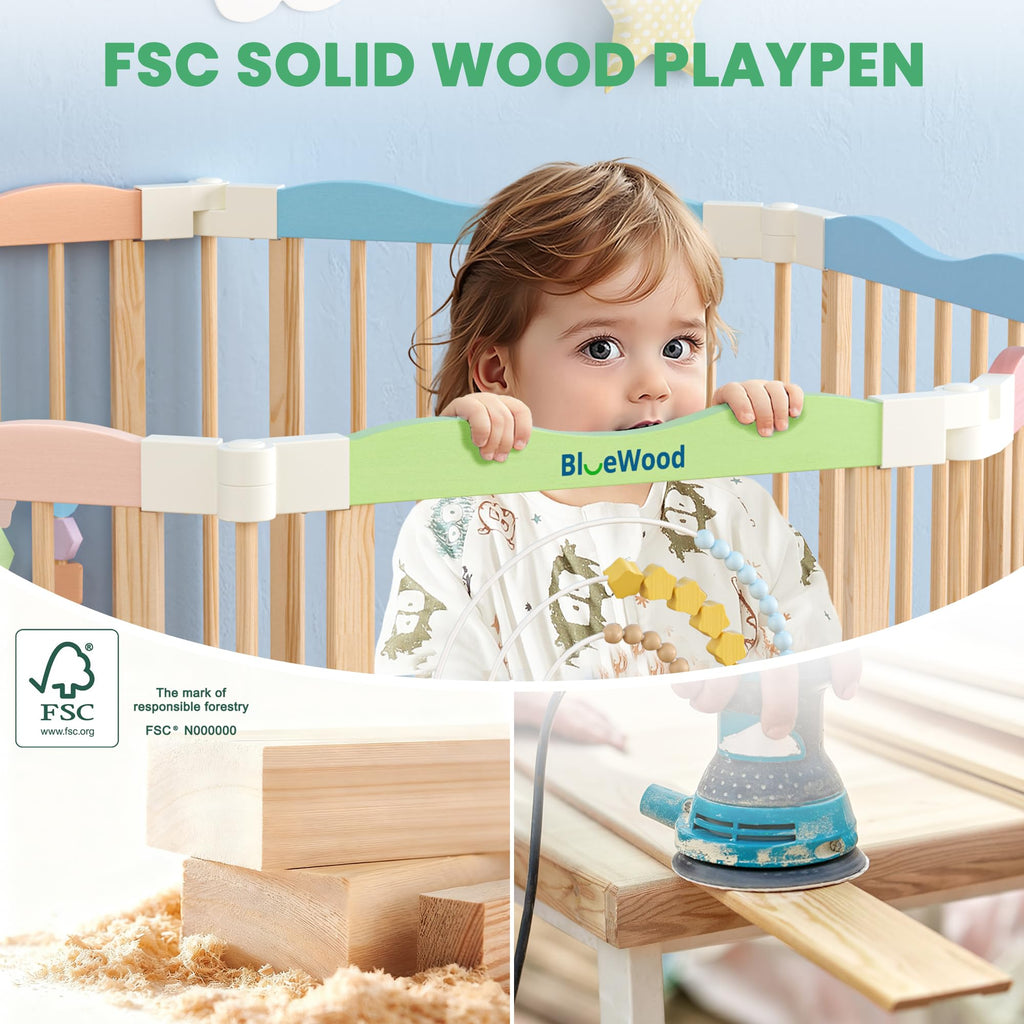 Foldable Wooden Baby Playpen, 45 x 45 x 24 inches B7285