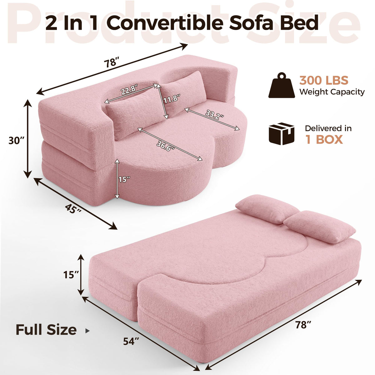 78" Convertible Folding Sofa Bed Full Size Y6260