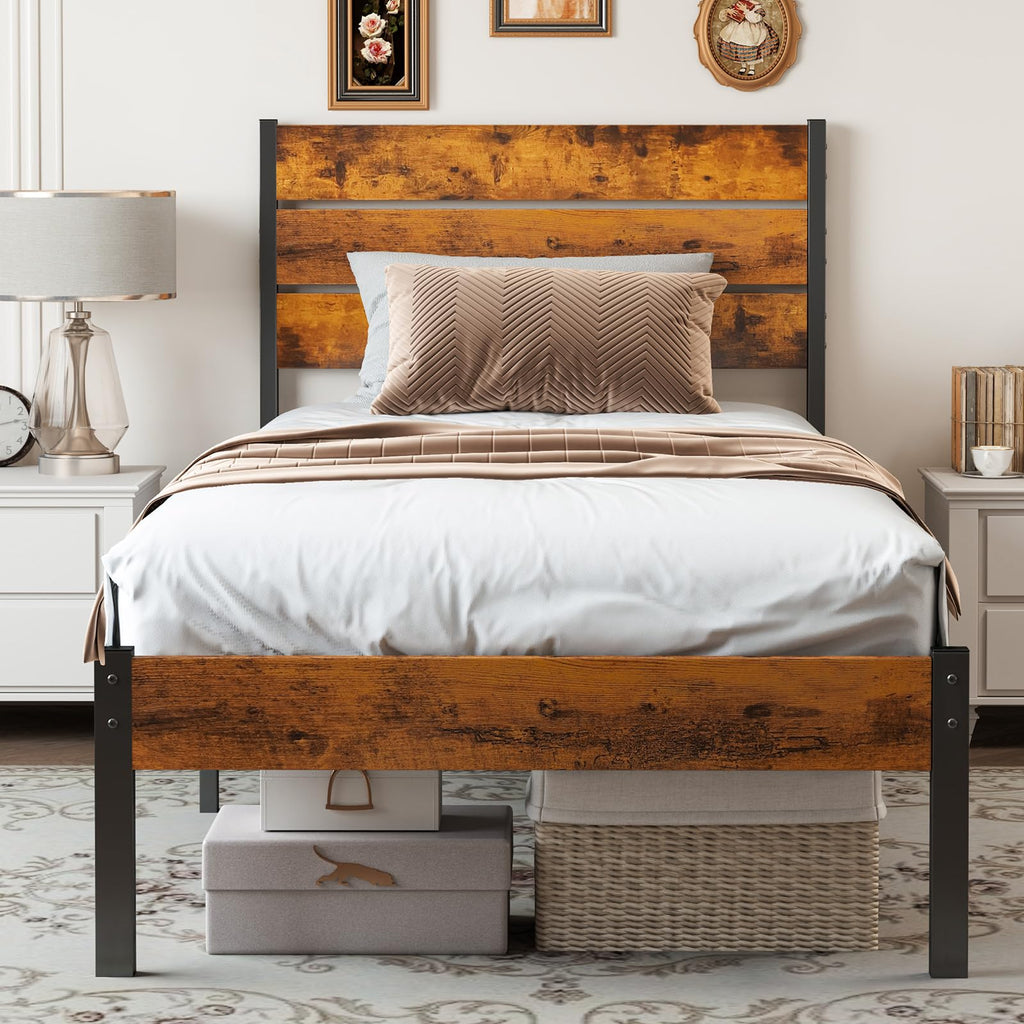 Twin Platform Bed Frame with Wooden Headboard and Footboard U599