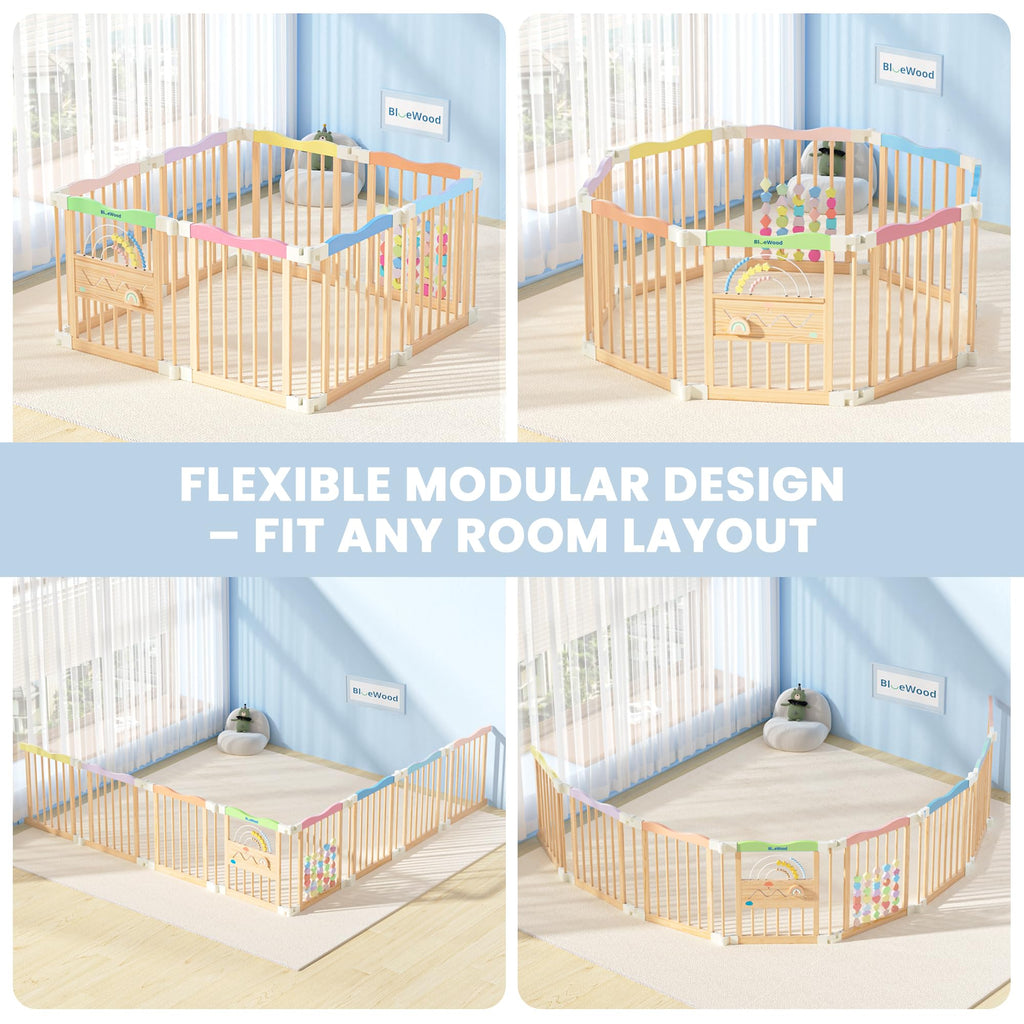 Foldable Wooden Baby Playpen, 45 x 45 x 24 inches B7285