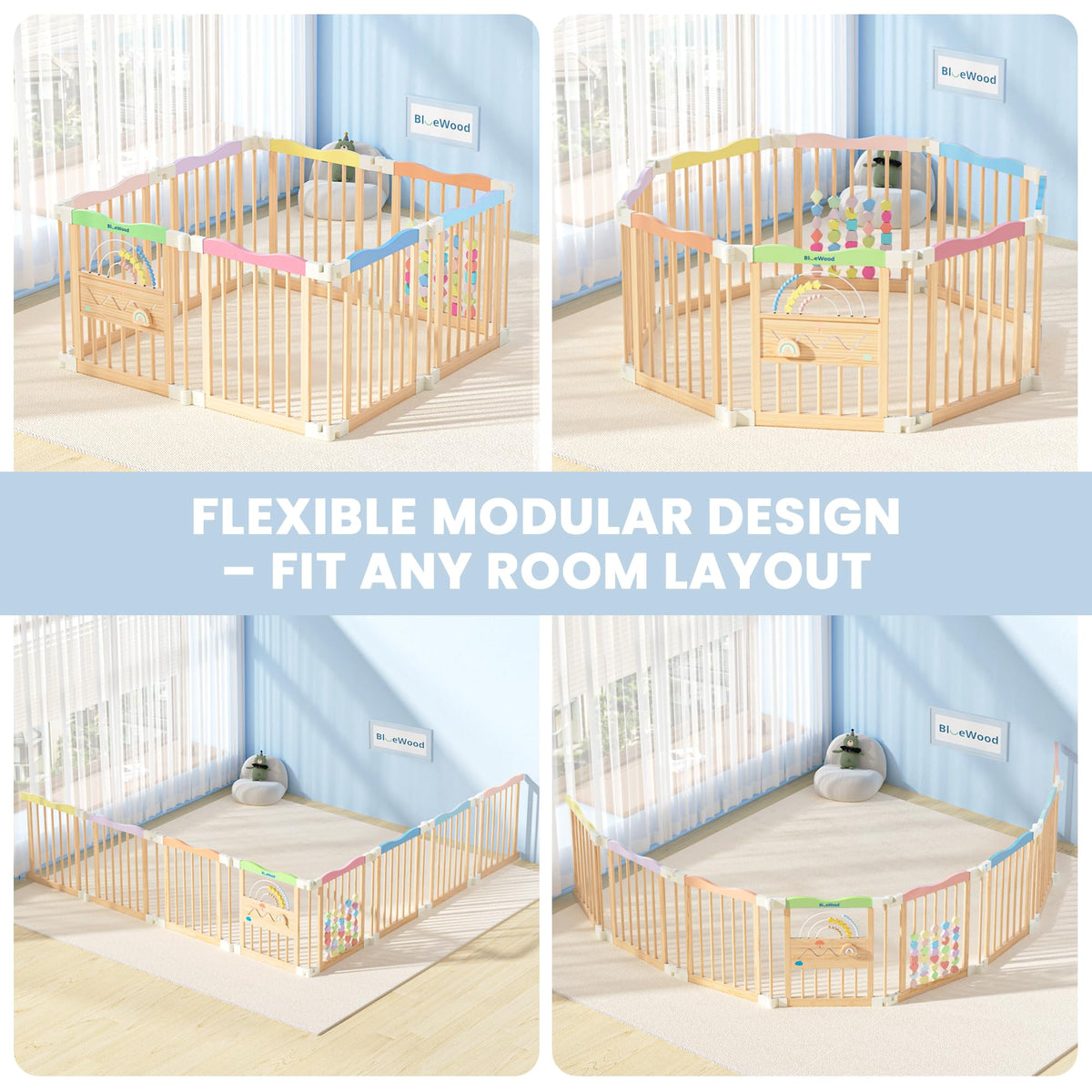 Foldable Wooden Baby Playpen, 45 x 45 x 24 inches B7285
