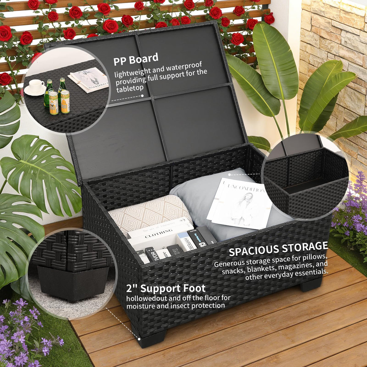 7 Piece Light Grey Cushions Patio Furniture Set with Storage Table A6431