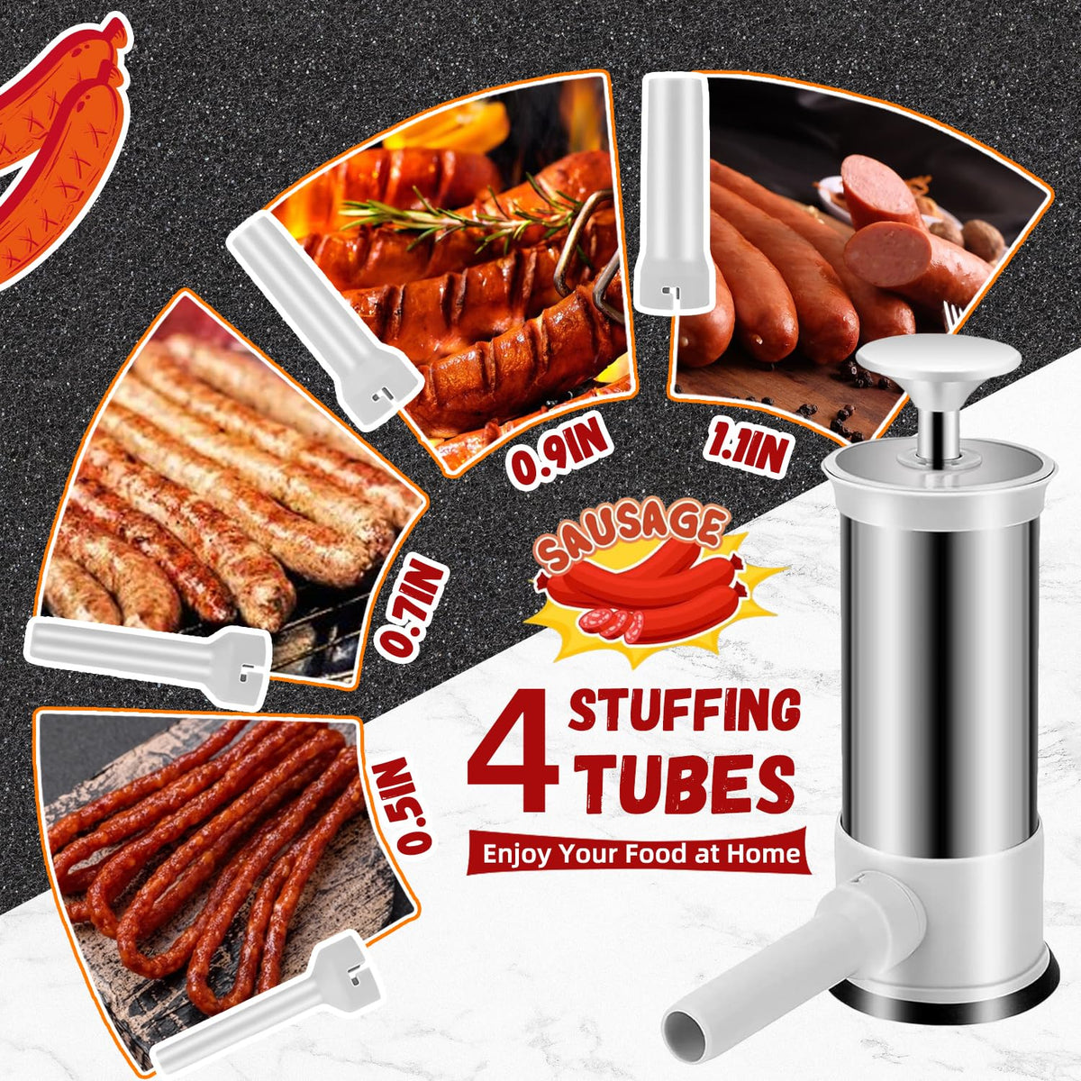 2.2lb Stainless Steel Sausage Stuffer with 4 Stuffing Tubes F587085