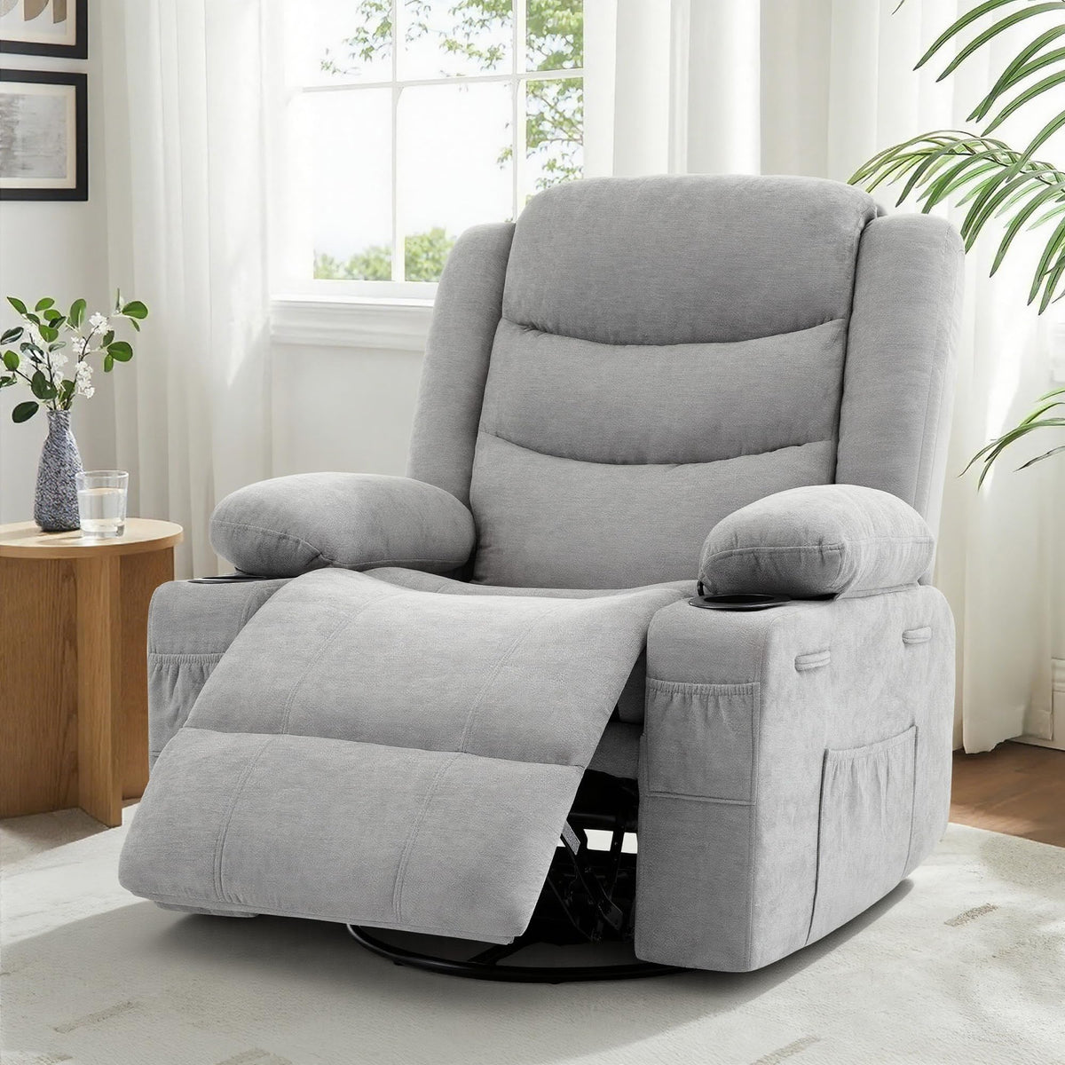 Grey Chenille Swivel Rocker Recliner Chair V726