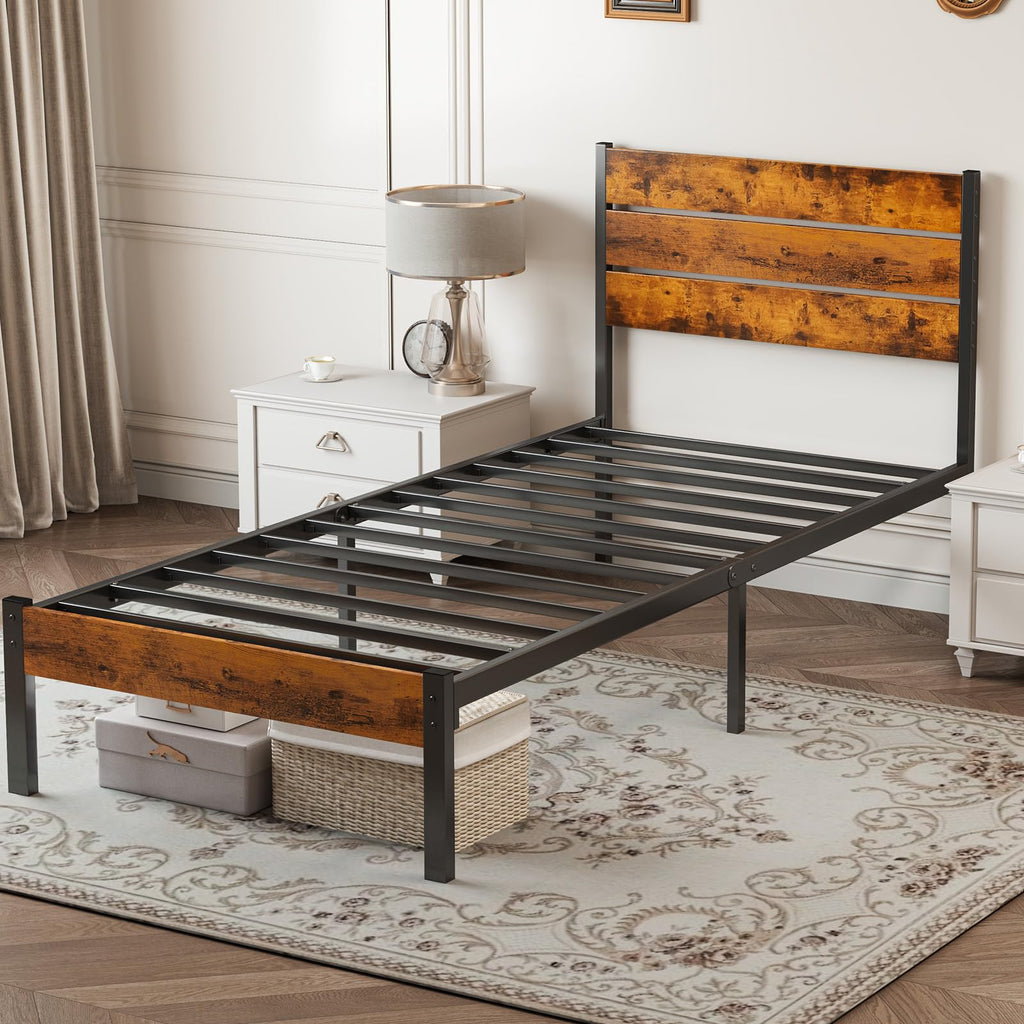 Twin Platform Bed Frame with Wooden Headboard and Footboard U599